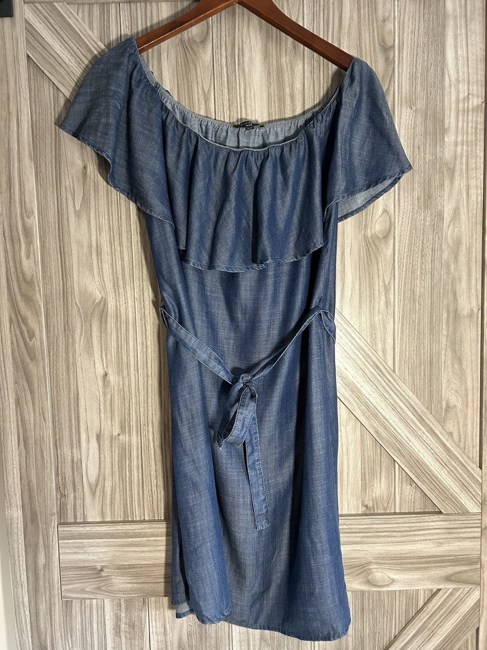 Lord & Taylor Chambray Off-The-Shoulder Ruffle Mini Dress - Petite Small